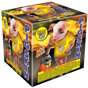 Fireworks box with pig in football gear.