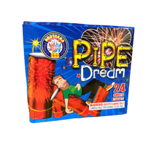 Colorful fireworks box with cartoon illustration.