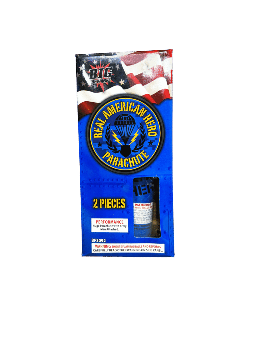 Fireworks packaging with American flag design.
