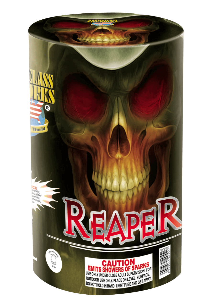 Firework cylinder with skull design, "Reaper".