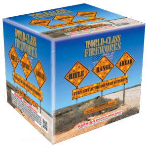 Fireworks box with shooting range signs.