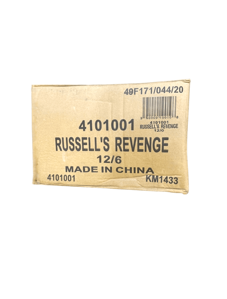 Cardboard box labeled "Russell's Revenge" from China.
