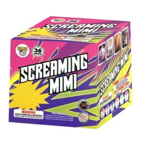 Colorful fireworks box labeled "Screaming Mimi.