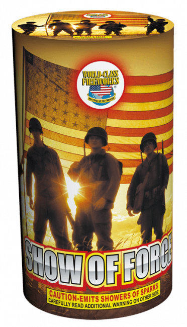 Firework package with soldiers and American flag.