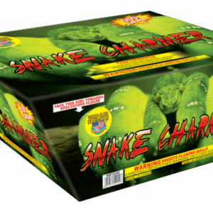 Fireworks box labeled "Snake Charmer" with snakes.