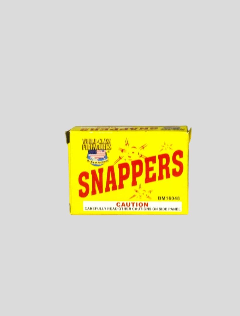 Yellow box of snappers on gray background.
