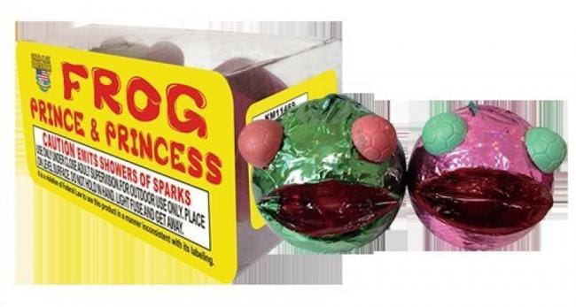 Frog Prince and Princess fireworks packaging.