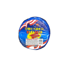Blue firework labeled "Thunder Bomb" with warning.