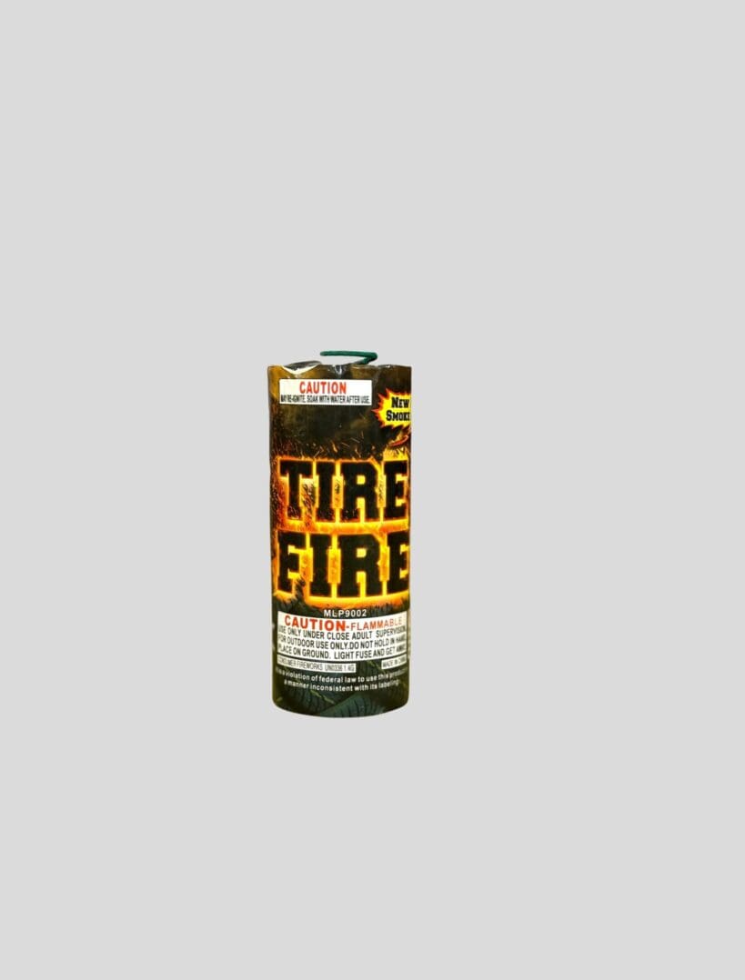 Firework labeled "Tire Fire" on gray background.