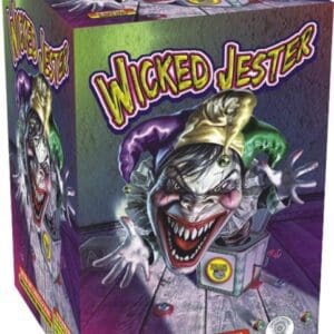 Wicked Jester fireworks box with creepy clown.