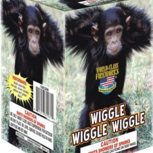 Fireworks box featuring a playful chimpanzee.