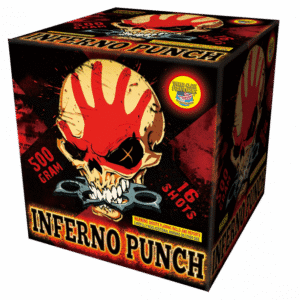 Inferno Punch fireworks box with skull design.