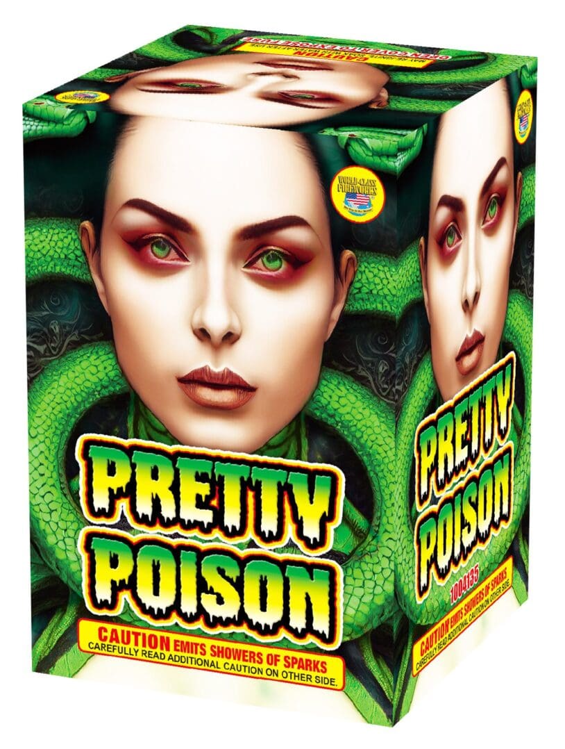 Pretty Poison fireworks box with woman's face.