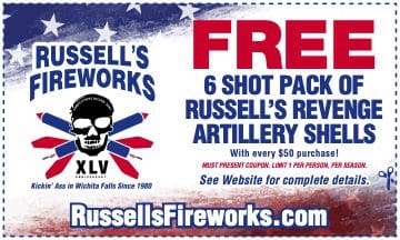 Russell's Fireworks coupon for free artillery shells.