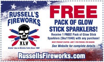 Russell's Fireworks free glow stick offer.