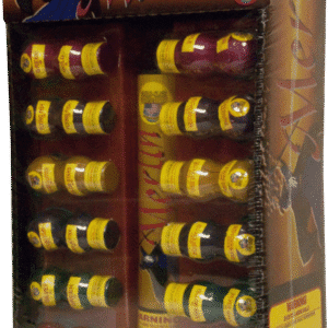 Merlin fireworks assortment package in display box.