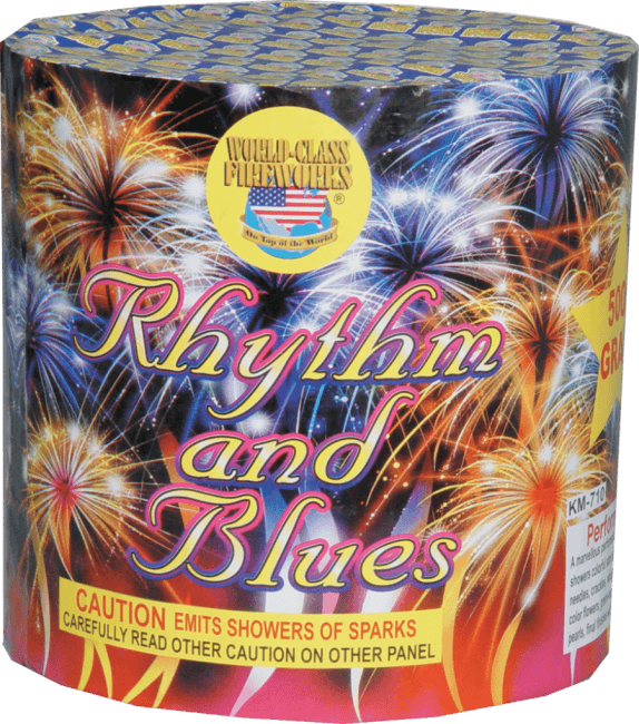 Fireworks packaging labeled "Rhythm and Blues".