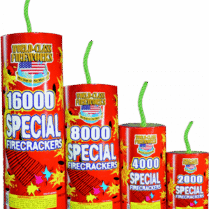 Red firecrackers with colorful labels and fuses.