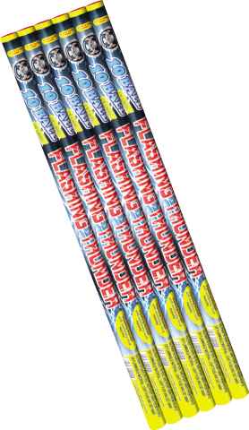 Flashing Thunder fireworks package against black background.