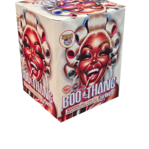 Colorful fireworks box with smiling caricature
