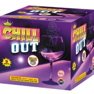 Purple "Chill Out" fireworks box packaging.