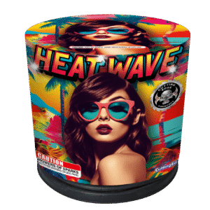 Heat Wave fireworks packaging with sunglasses model