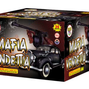 Box of Mafia Vendetta fireworks with vintage car