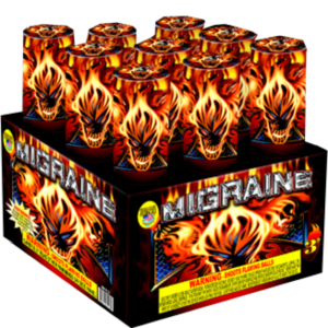 Box of fireworks with flaming skull graphics