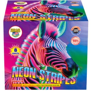 Neon-striped zebra fireworks box