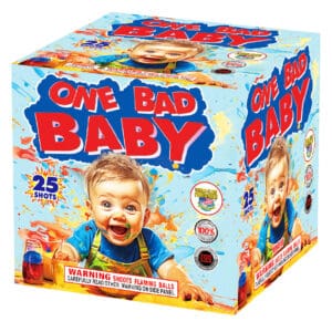 One Bad Baby fireworks box with baby illustration
